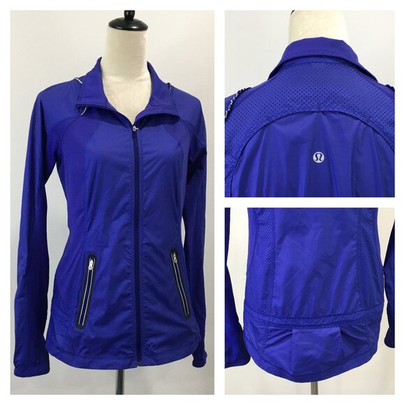 LULULEMON Athletica Blue Zip Pocket Mesh Insert Lightweight Activewear Jacket - Picture 1 of 16